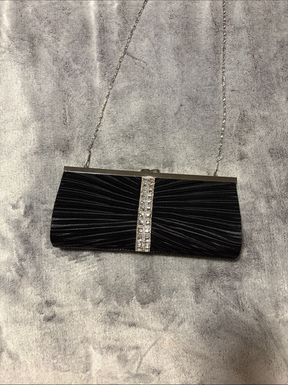 Cruise Club Black Satin Evening Clutch with Crystal Accent